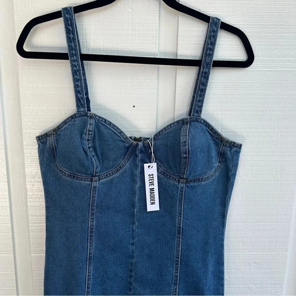Steve Madden Corset Denim Mini Dress Dark Blue Wash w/ Tassel Zipper | NWT | Med - Picture 5 of 6